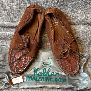 Kobler Inc - Brown Suede Leather Floral Moccasins - Women’s